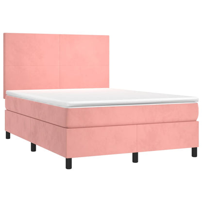 Letto a Molle con Materasso e LED Rosa 140x190 cm in Velluto - homemem39