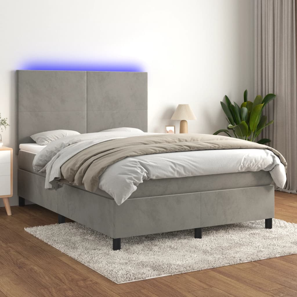 Letto a Molle Materasso e LED Grigio Chiaro 140x200 cm Velluto - homemem39