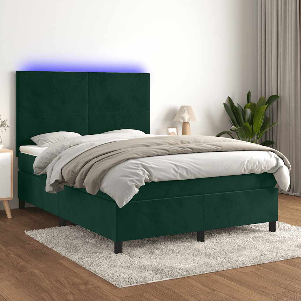 Letto a Molle con Materasso e LED Verde Scuro 140x200cm Velluto | homemem39
