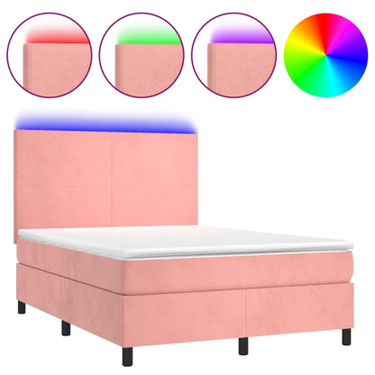 Letto a Molle con Materasso e LED Rosa 140x200 cm in Velluto - homemem39