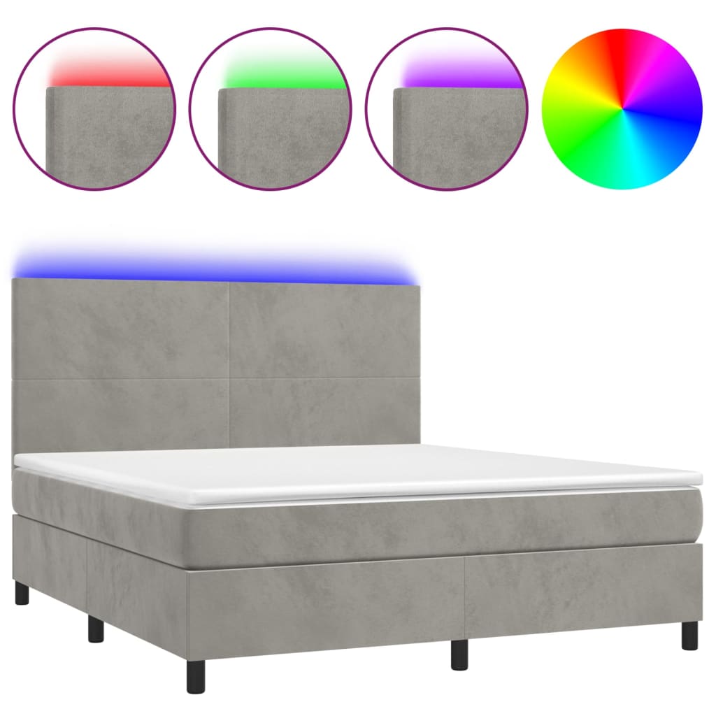 Letto a Molle Materasso e LED Grigio Chiaro 160x200 cm Velluto - homemem39