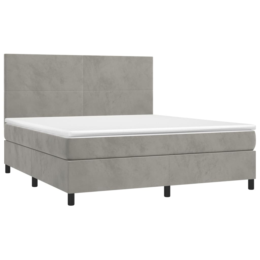 Letto a Molle Materasso e LED Grigio Chiaro 160x200 cm Velluto - homemem39