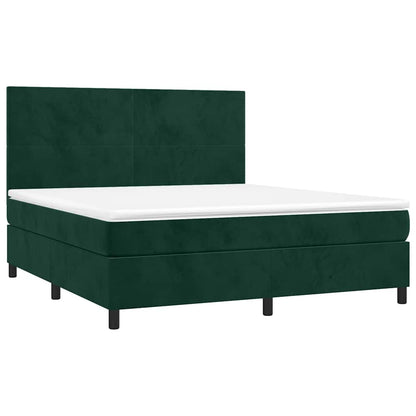 Letto a Molle con Materasso e LED Verde Scuro 160x200cm Velluto | homemem39