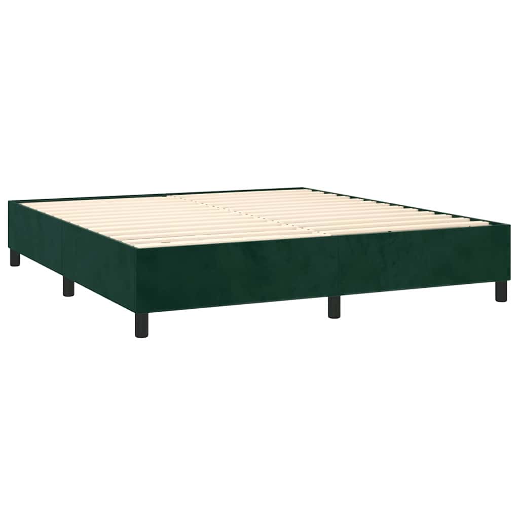 Letto a Molle con Materasso e LED Verde Scuro 160x200cm Velluto