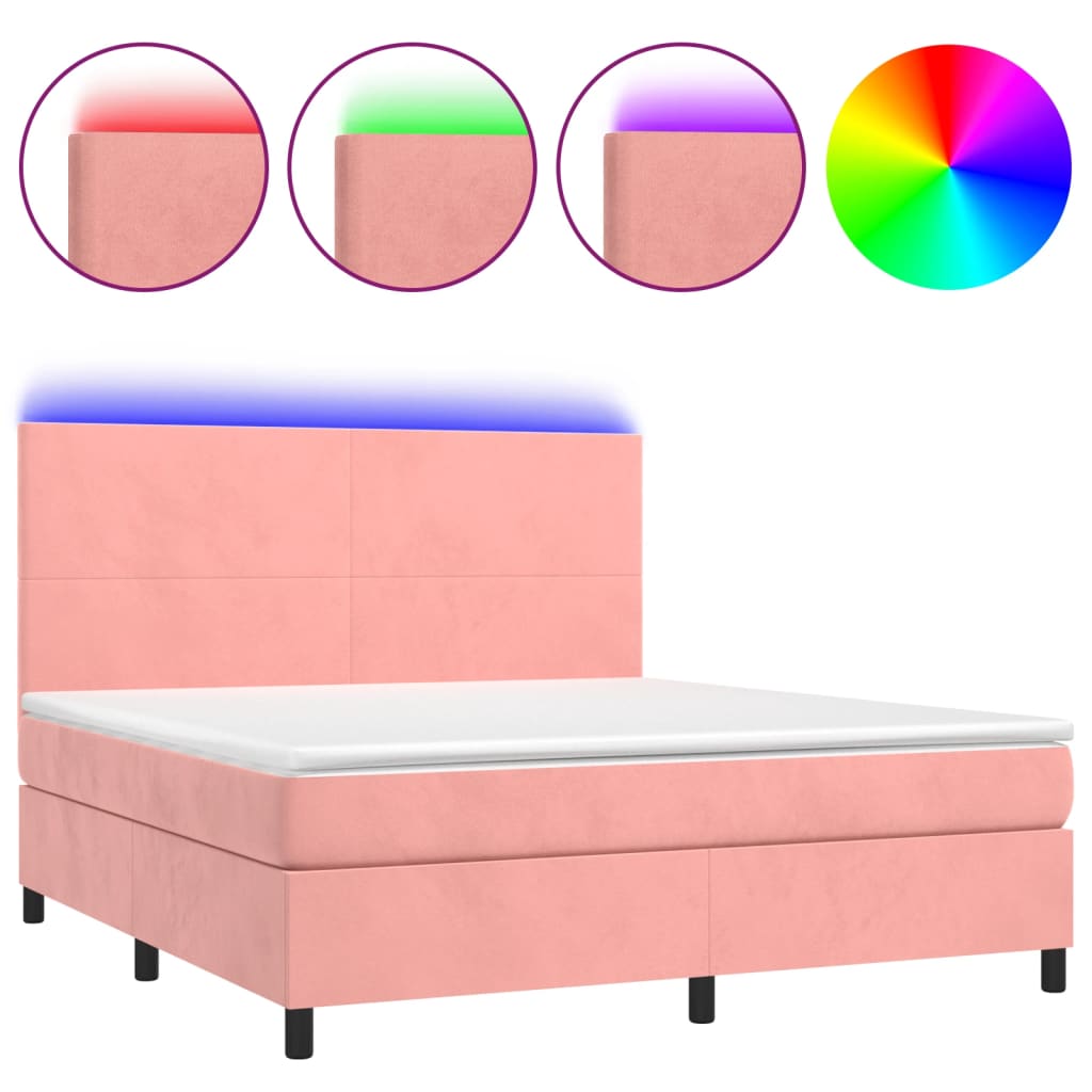 Letto a Molle con Materasso e LED Rosa 160x200 cm in Velluto - homemem39