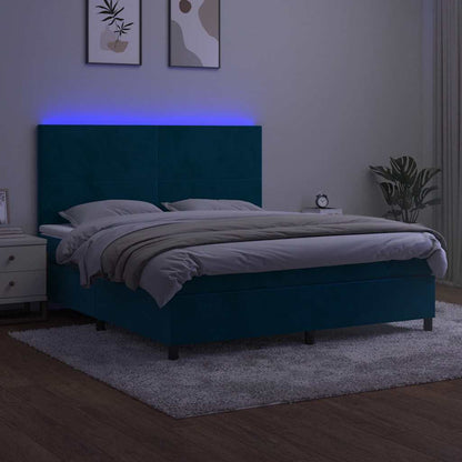 Letto a Molle con Materasso e LED Blu Scuro 180x200 cm