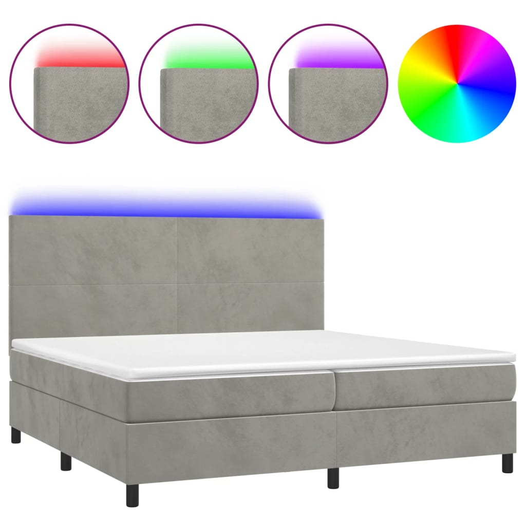 Letto a Molle Materasso e LED Grigio Chiaro 200x200 cm Velluto - homemem39