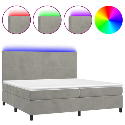 Letto a Molle Materasso e LED Grigio Chiaro 200x200 cm Velluto