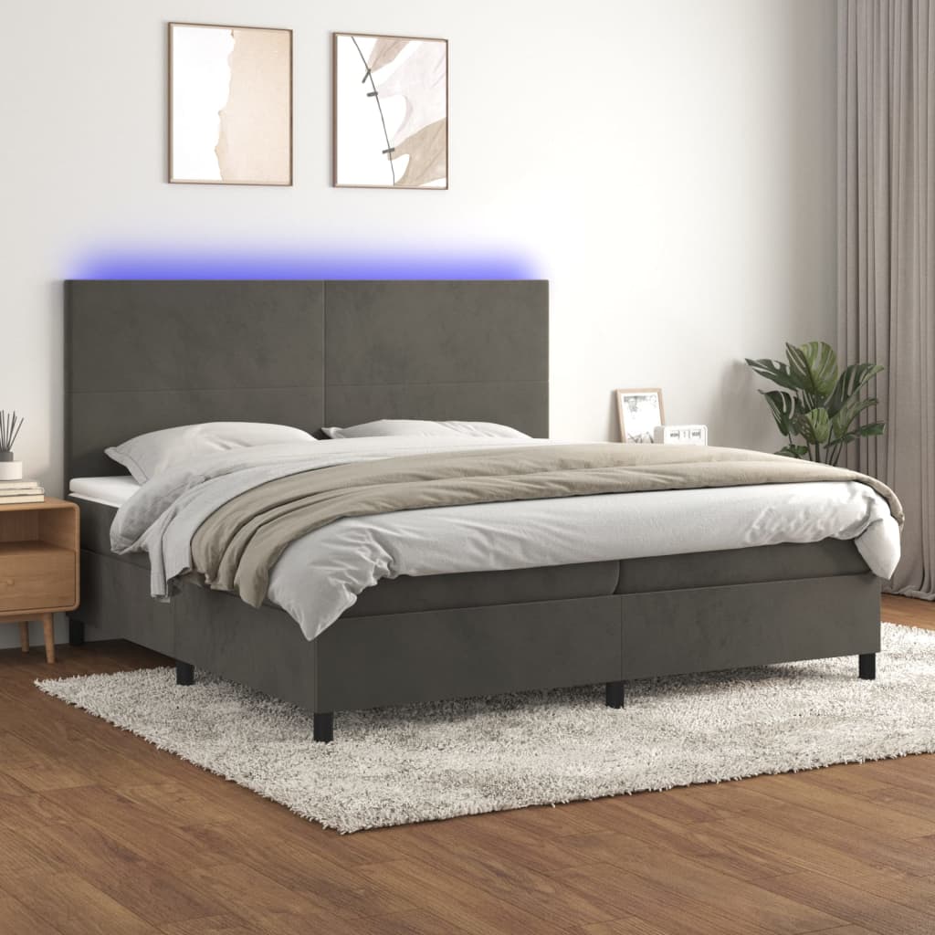 Letto a Molle con Materasso e LED Grigio Scuro 200x200 cm - homemem39