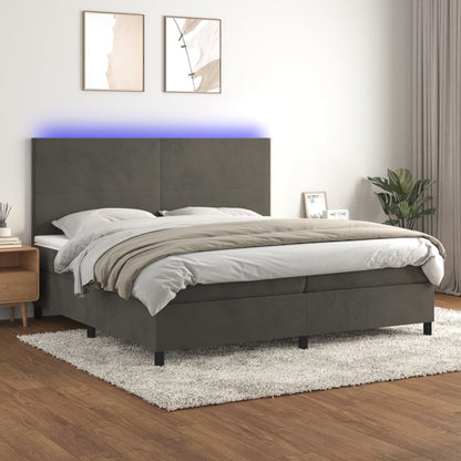 Letto a Molle con Materasso e LED Grigio Scuro 200x200 cm - homemem39