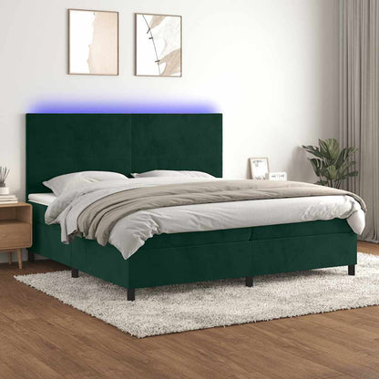 Letto a Molle con Materasso e LED Verde Scuro 200x200cm Velluto | homemem39