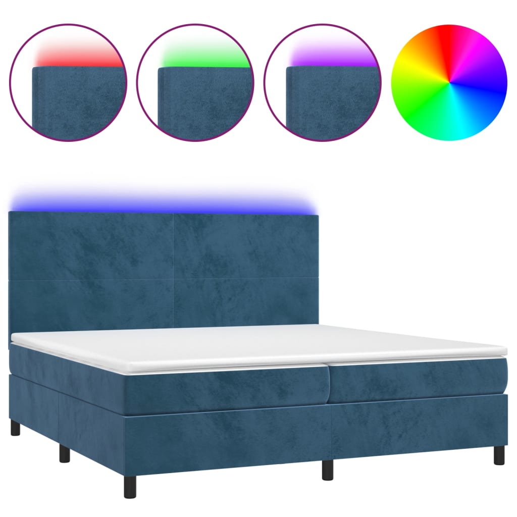 Letto a Molle con Materasso e LED Blu Scuro 200x200 cm - homemem39