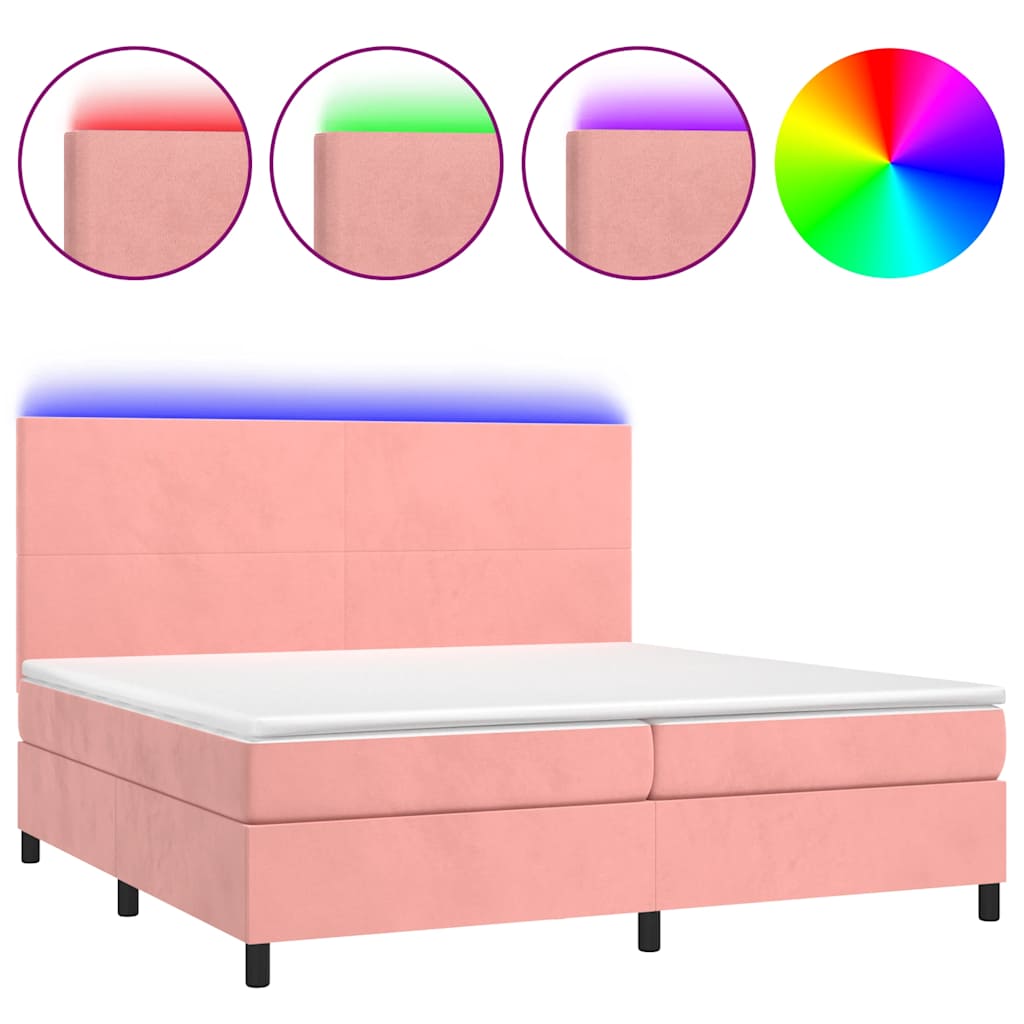Letto a Molle con Materasso e LED Rosa 200x200 cm in Velluto - homemem39
