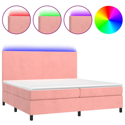 Letto a Molle con Materasso e LED Rosa 200x200 cm in Velluto