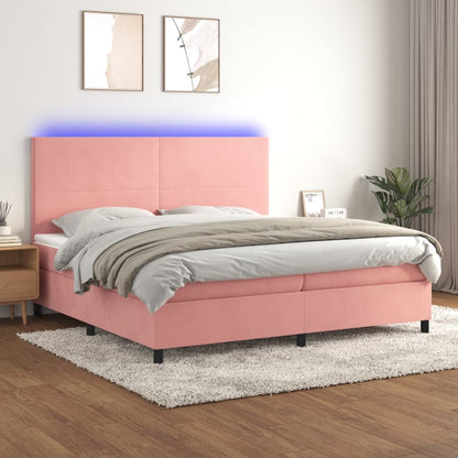 Letto a Molle con Materasso e LED Rosa 200x200 cm in Velluto - homemem39