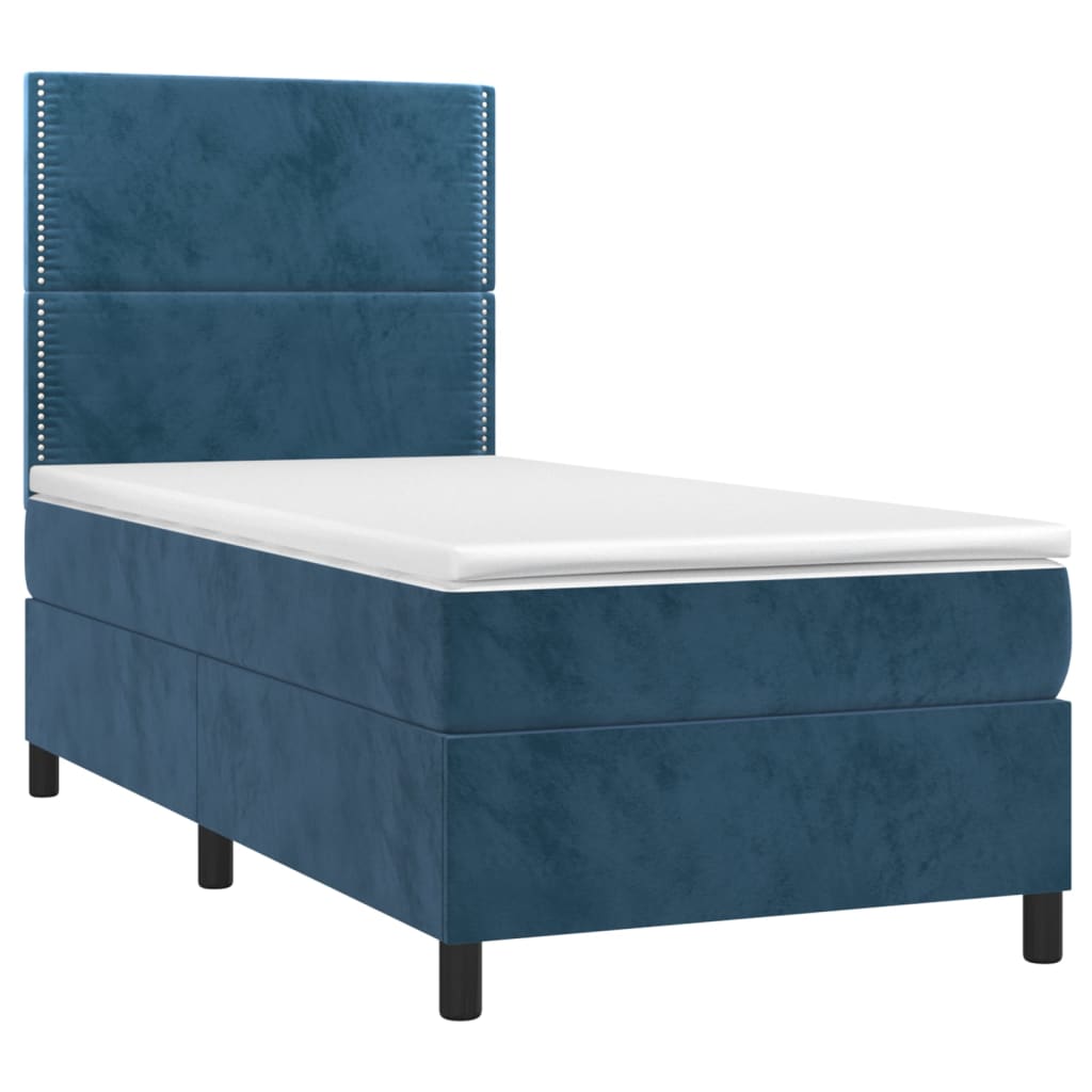 Letto a Molle con Materasso e LED Blu Scuro 80x200cm in Velluto | homemem39