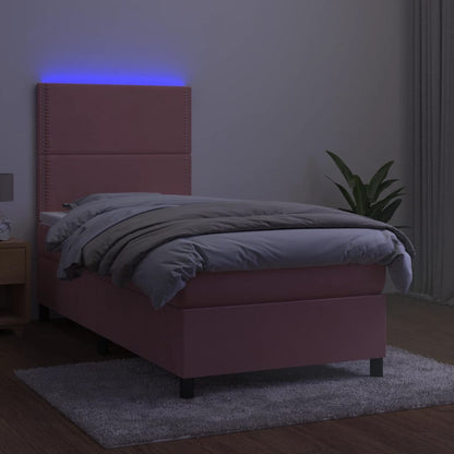 Letto a Molle con Materasso e LED Rosa 80x200 cm in Velluto
