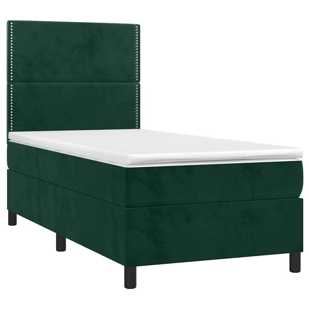 Letto a Molle con Materasso e LED Verde Scuro 90x190 cm Velluto | homemem39