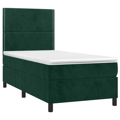 Letto a Molle con Materasso e LED Verde Scuro 90x190 cm Velluto | homemem39