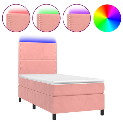 Letto a Molle con Materasso e LED Rosa 90x190 cm in Velluto - homemem39