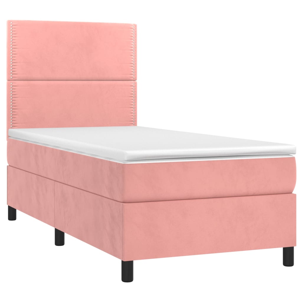 Letto a Molle con Materasso e LED Rosa 90x190 cm in Velluto - homemem39