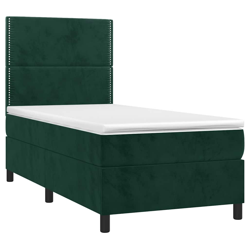 Letto a Molle con Materasso e LED Verde Scuro 90x200cm Velluto | homemem39