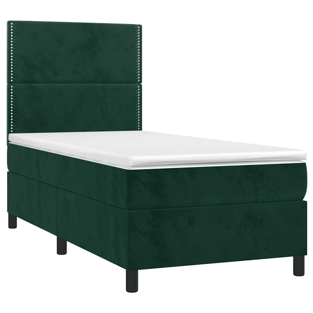 Letto a Molle con Materasso e LED Verde Scuro 100x200cm Velluto | homemem39