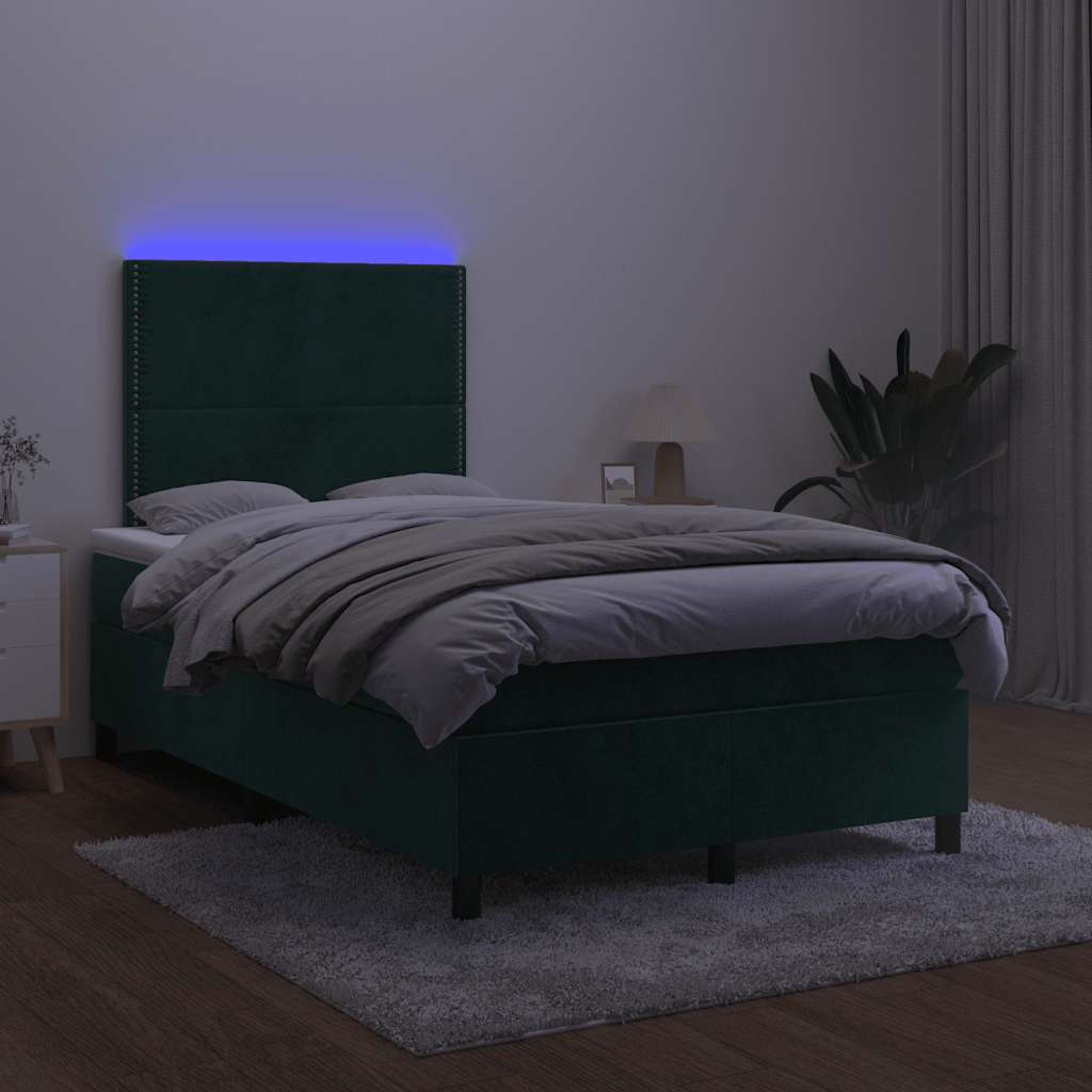Letto a Molle con Materasso e LED Verde Scuro 120x200cm Velluto