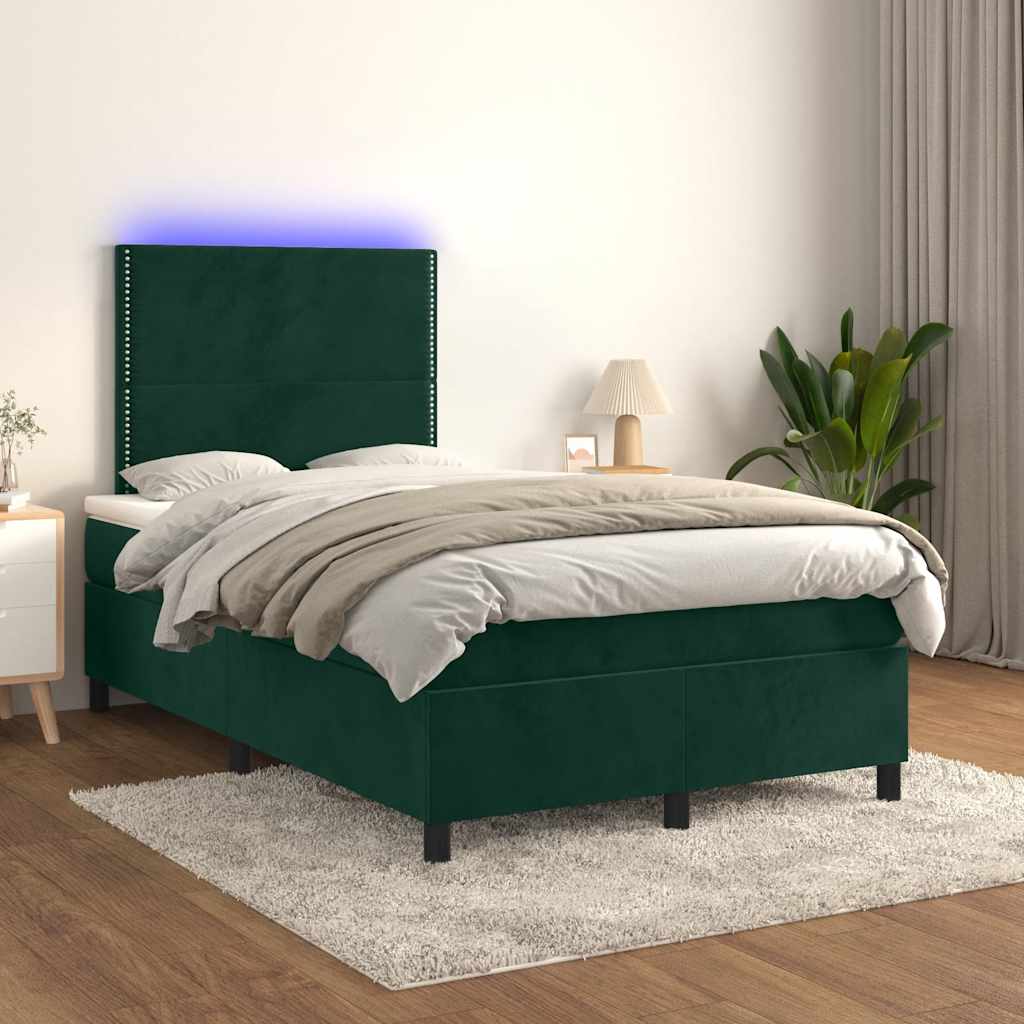 Letto a Molle con Materasso e LED Verde Scuro 120x200cm Velluto