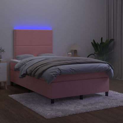 Letto a Molle con Materasso e LED Rosa 120x200 cm in Velluto