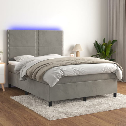 Letto a Molle Materasso e LED Grigio Chiaro 140x190 cm Velluto - homemem39