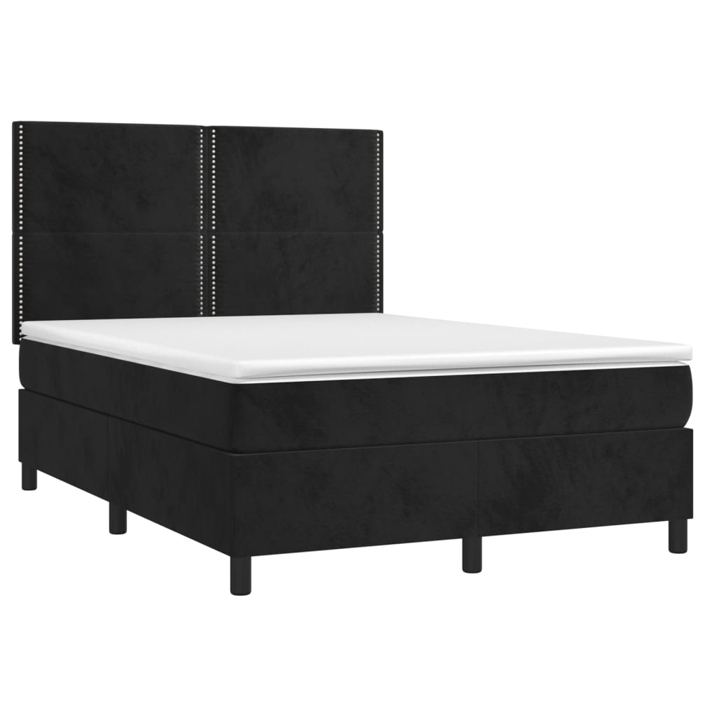 Letto a Molle con Materasso e LED Nero 140x190 cm in Velluto | homemem39