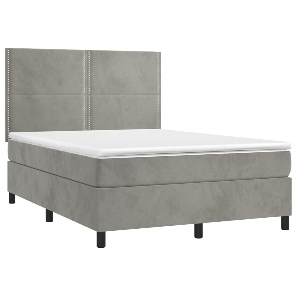 Letto a Molle Materasso e LED Grigio Chiaro 140x200 cm Velluto - homemem39