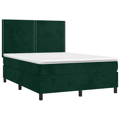 Letto a Molle con Materasso e LED Verde Scuro 140x200cm Velluto