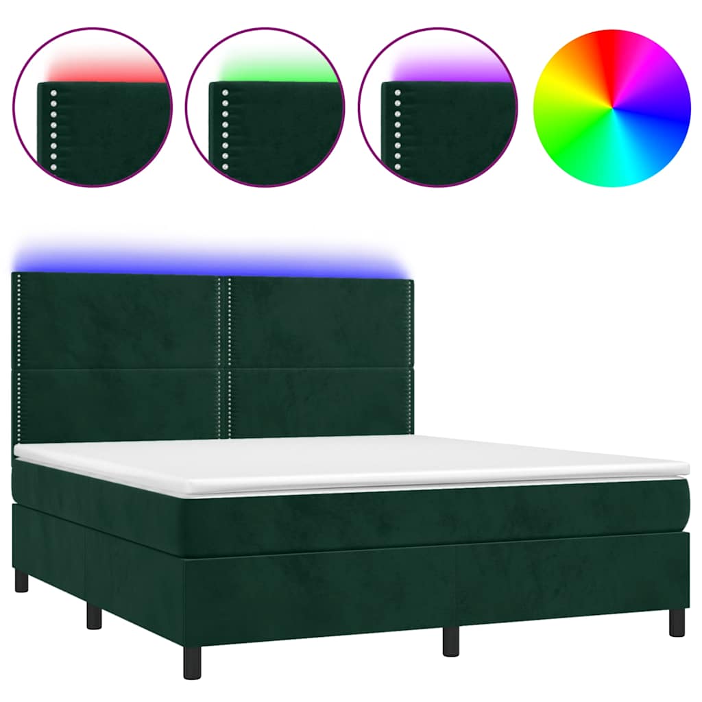 Letto a Molle con Materasso e LED Verde Scuro 180x200cm Velluto | homemem39