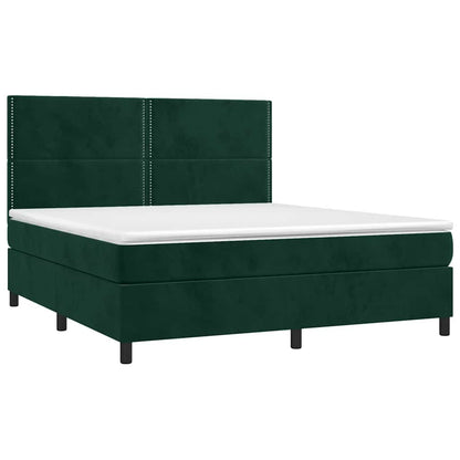 Letto a Molle con Materasso e LED Verde Scuro 180x200cm Velluto