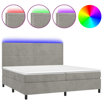 Letto a Molle Materasso e LED Grigio Chiaro 200x200 cm Velluto - homemem39