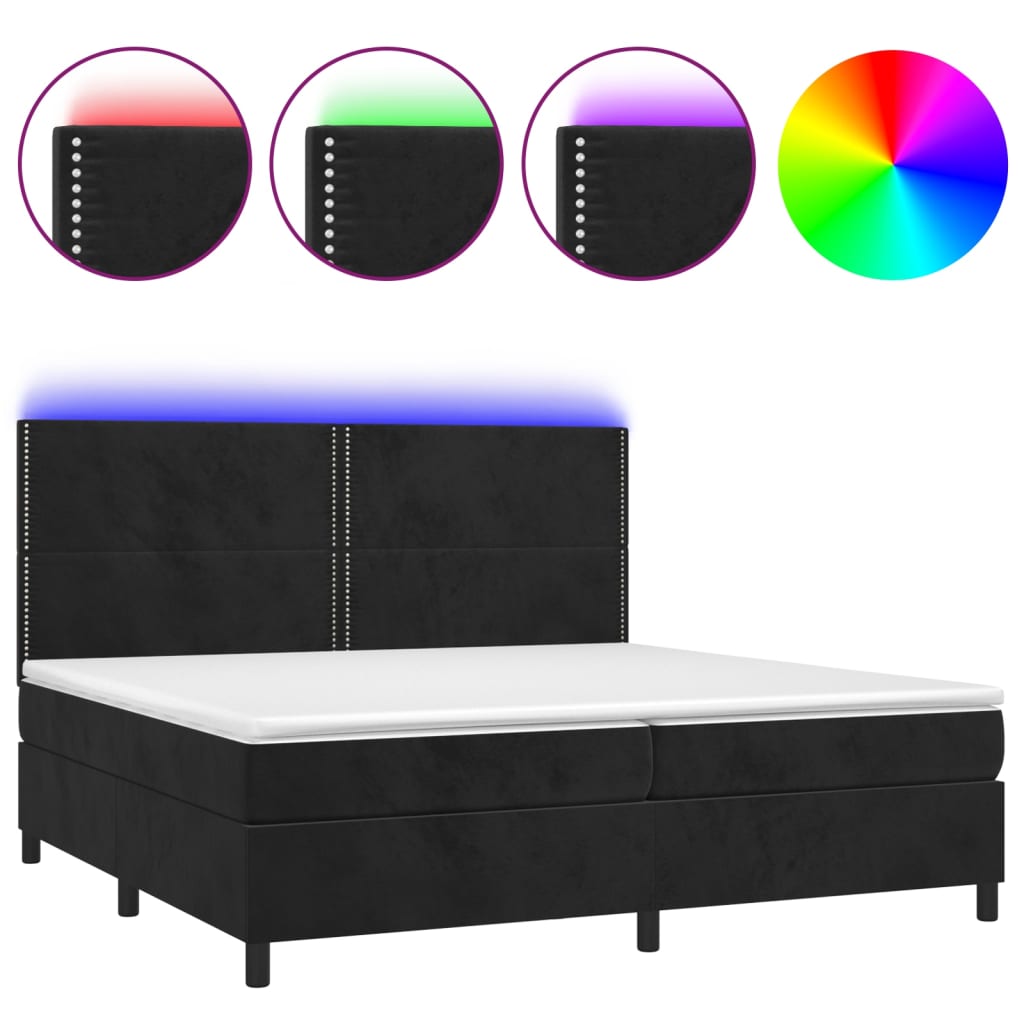Letto a Molle con Materasso e LED Nero 200x200 cm in Velluto | homemem39