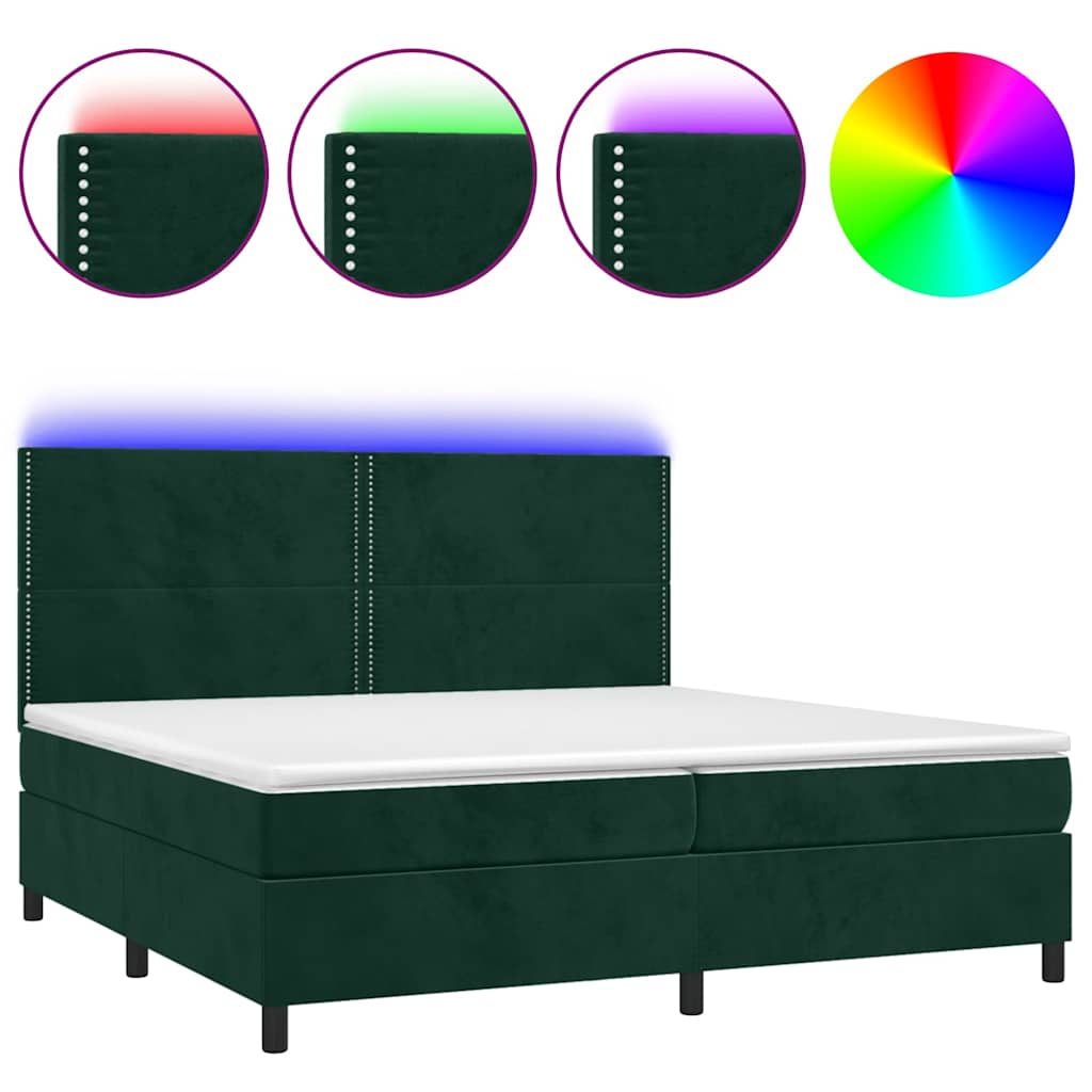 Letto a Molle con Materasso e LED Verde Scuro 200x200cm Velluto | homemem39