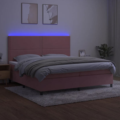 Letto a Molle con Materasso e LED Rosa 200x200 cm in Velluto