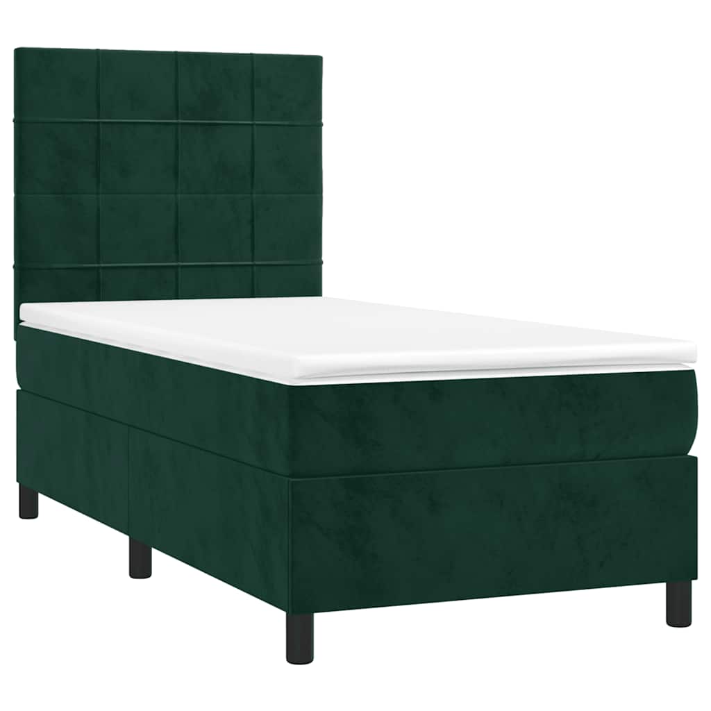 Letto a Molle con Materasso e LED Verde Scuro 80x200cm Velluto | homemem39