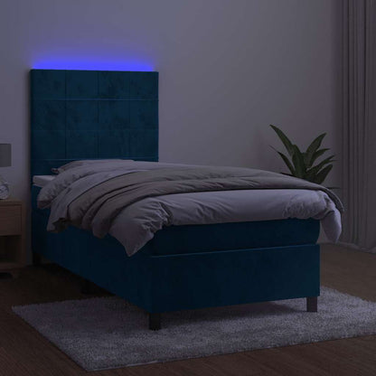 Letto a Molle con Materasso e LED Blu Scuro 80x200cm in Velluto