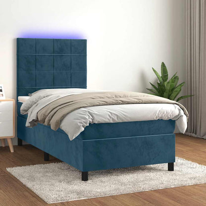 Letto a Molle con Materasso e LED Blu Scuro 80x200cm in Velluto | homemem39