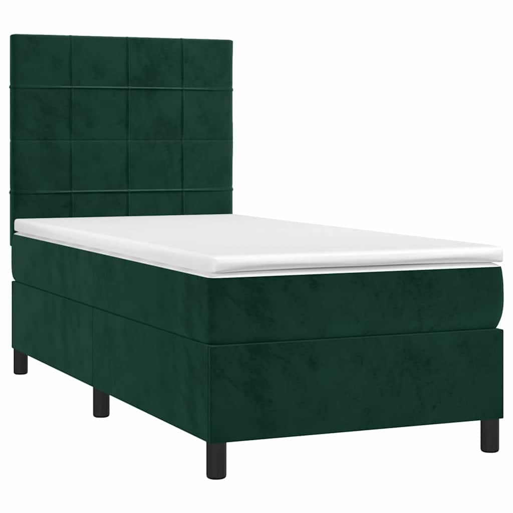Letto a Molle con Materasso e LED Verde Scuro 90x190 cm Velluto | homemem39