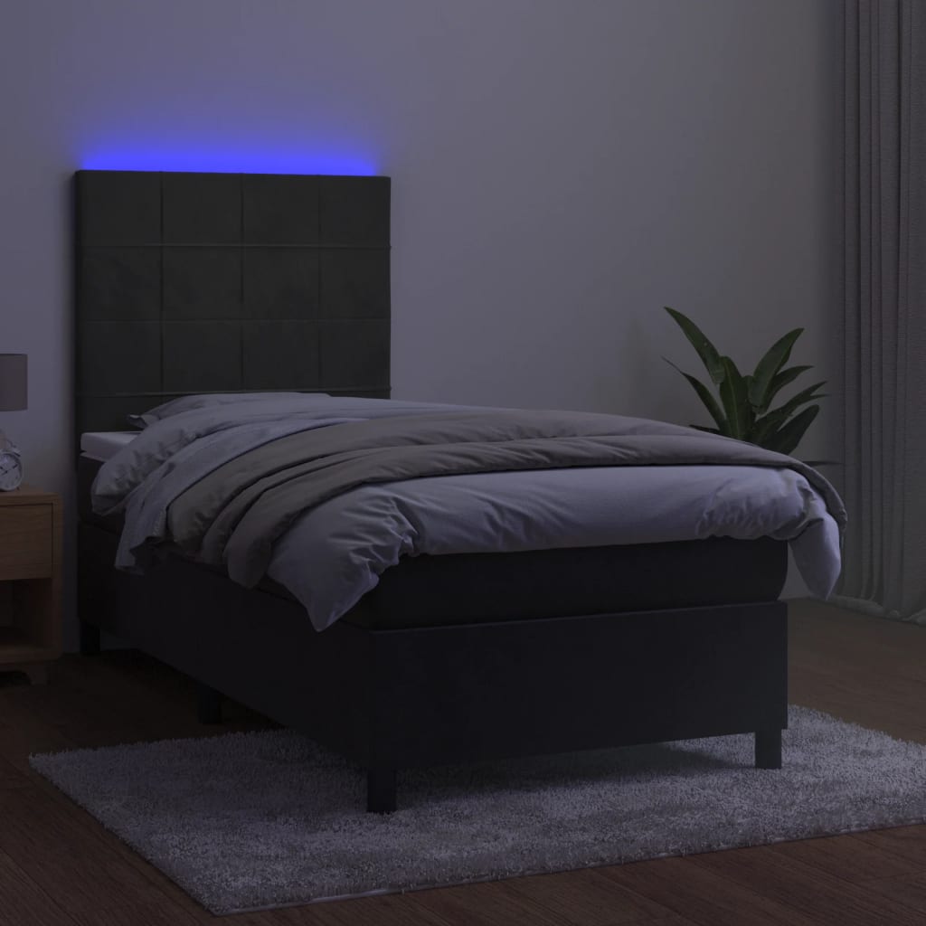 Letto a Molle con Materasso e LED Grigio Scuro 90x200cm Velluto