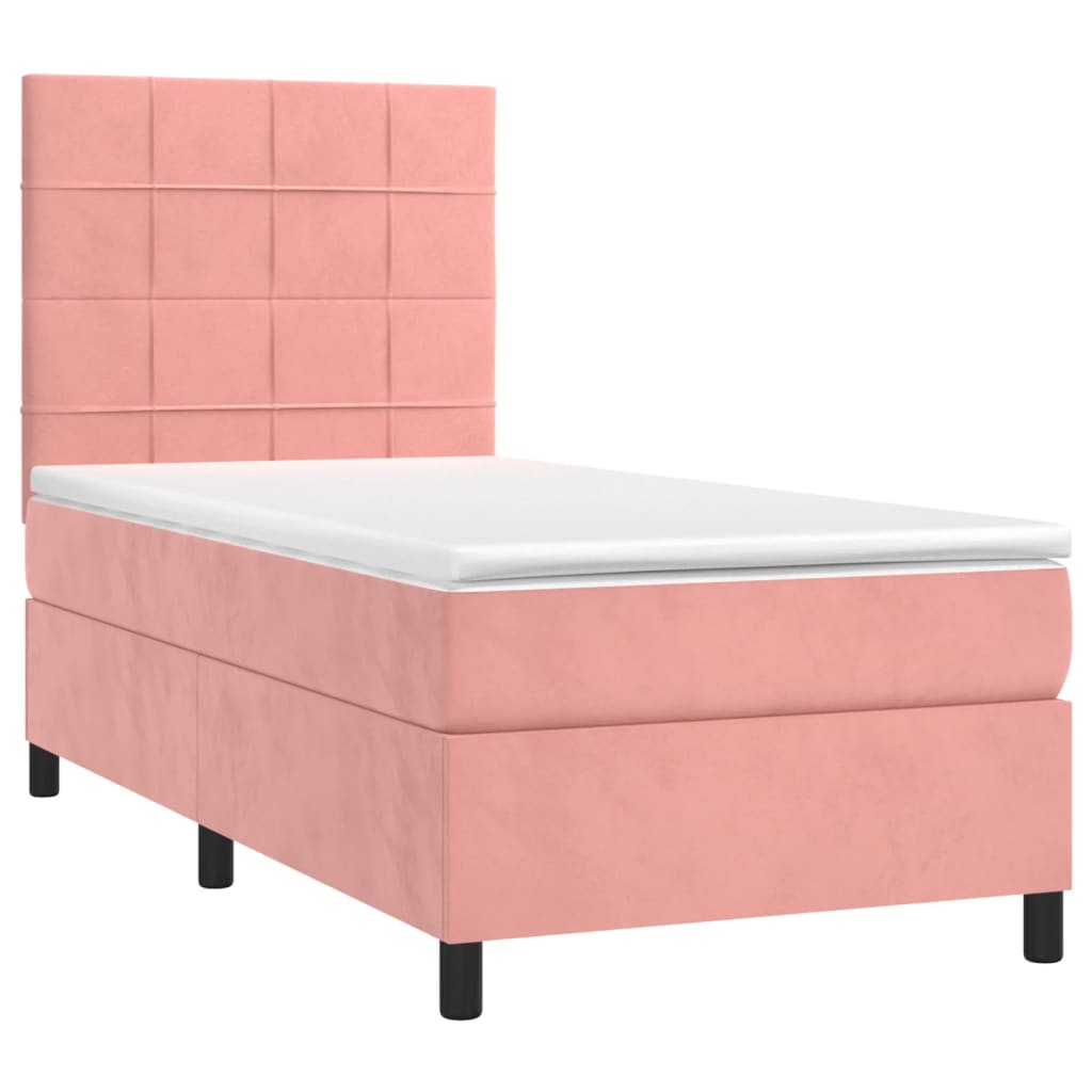 Letto a Molle con Materasso e LED Rosa 90x200 cm in Velluto - homemem39