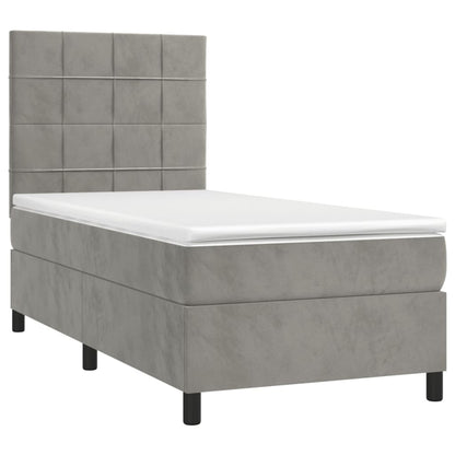 Letto a Molle Materasso e LED Grigio Chiaro 100x200 cm Velluto | homemem39