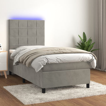 Letto a Molle Materasso e LED Grigio Chiaro 100x200 cm Velluto | homemem39