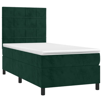 Letto a Molle con Materasso e LED Verde Scuro 100x200cm Velluto | homemem39