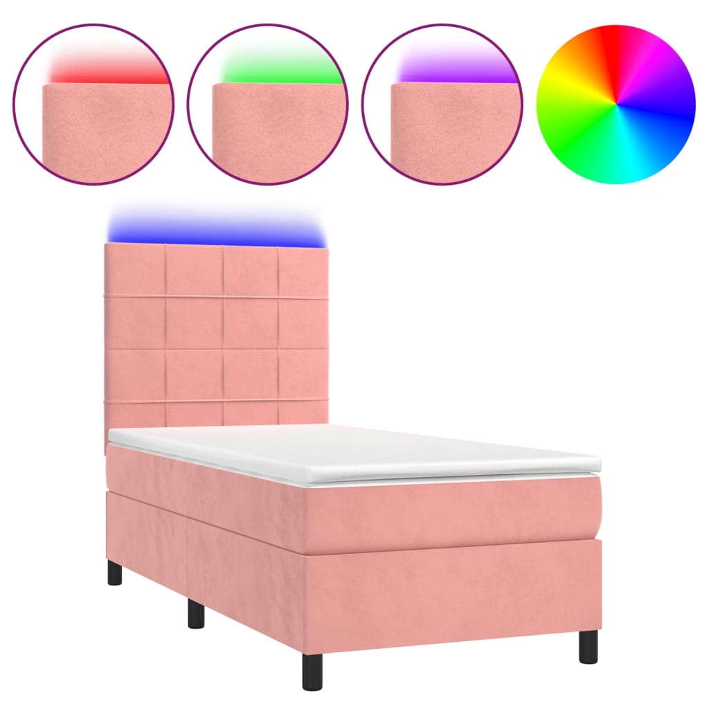 Letto a Molle con Materasso e LED Rosa 100x200 cm in Velluto - homemem39